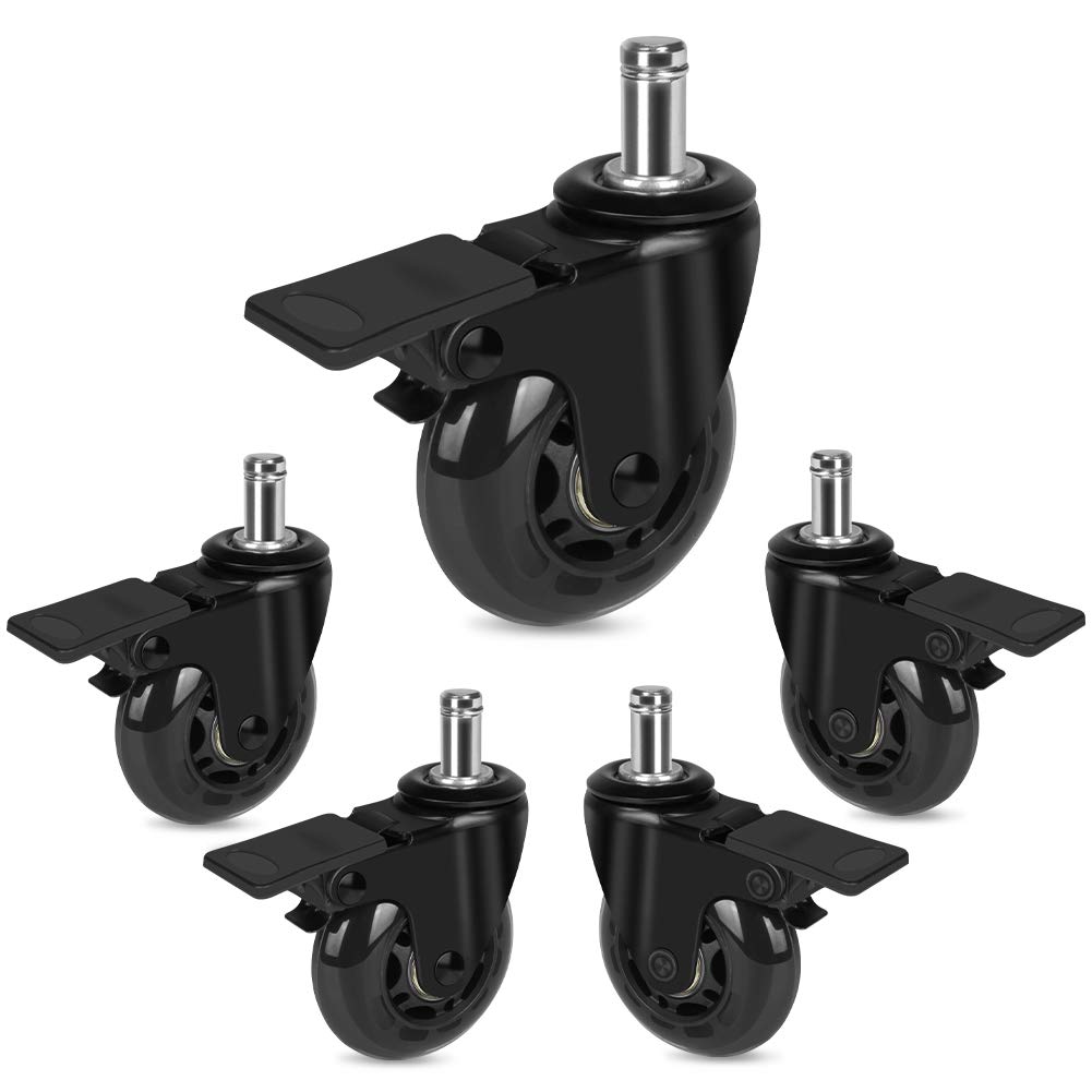 Hirate Ruedas para sillas de oficina con freno, ruedas giratorias resistentes de 2.5 pulgadas con bloqueo, seguras para madera, azulejos y