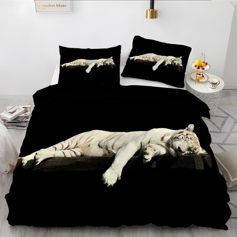 Black Bengal Tiger California King Duvet Cover Animal Print Bedding Soft Microfiber Comforter Cover and 2 Pillow Shams 20″X36″, Bed Set Duvet Covers