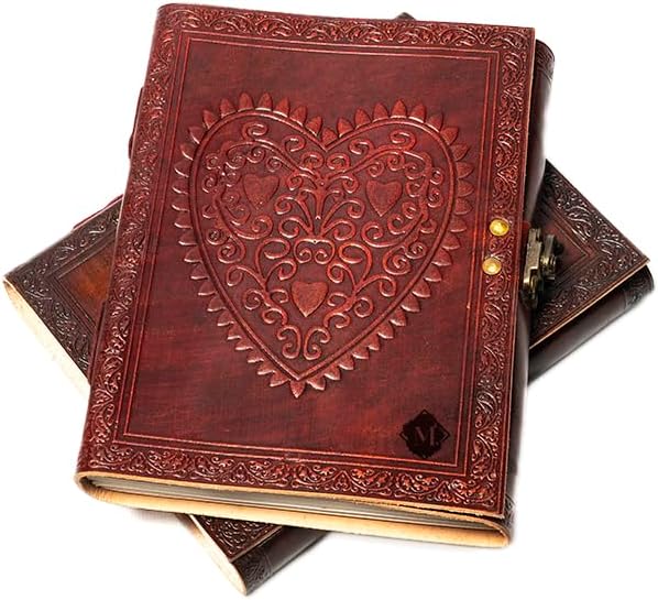 MONTEXOO Cuaderno de cuero para mujeres y hombres, diario de cuero con corazón celta para escribir, 6 x 8 pulgadas, con papel rayado, 200 páginas,