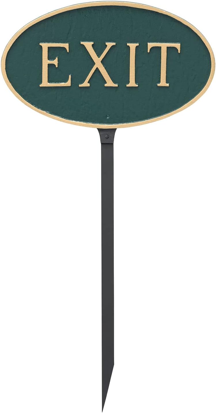 Placa ovalada de salida de metal fundido – Placa de exhibición de pared o césped – Señal de emergencia y seguridad empresarial – Aluminio recubierto