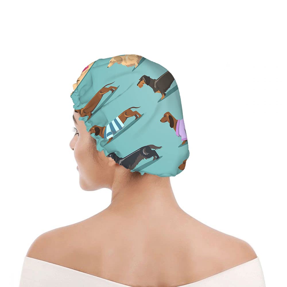 Swono Gorro de ducha para perro, bonito diseño de perro salchicha, impermeable, de doble capa, perfecto para todas las longitudes y grosores de
