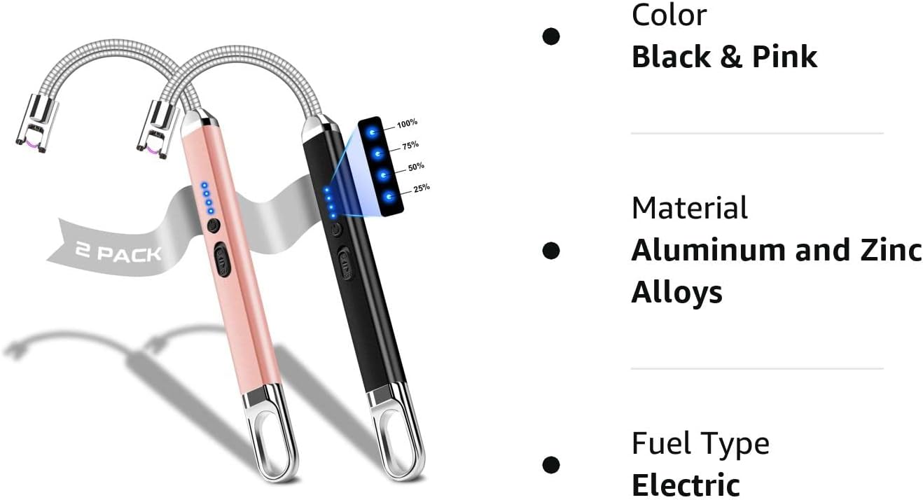 LcFun Encendedor de velas, 2 unidades, encendedor recargable por USB, encendedor eléctrico de arco de plasma con cuello flexible de 360,