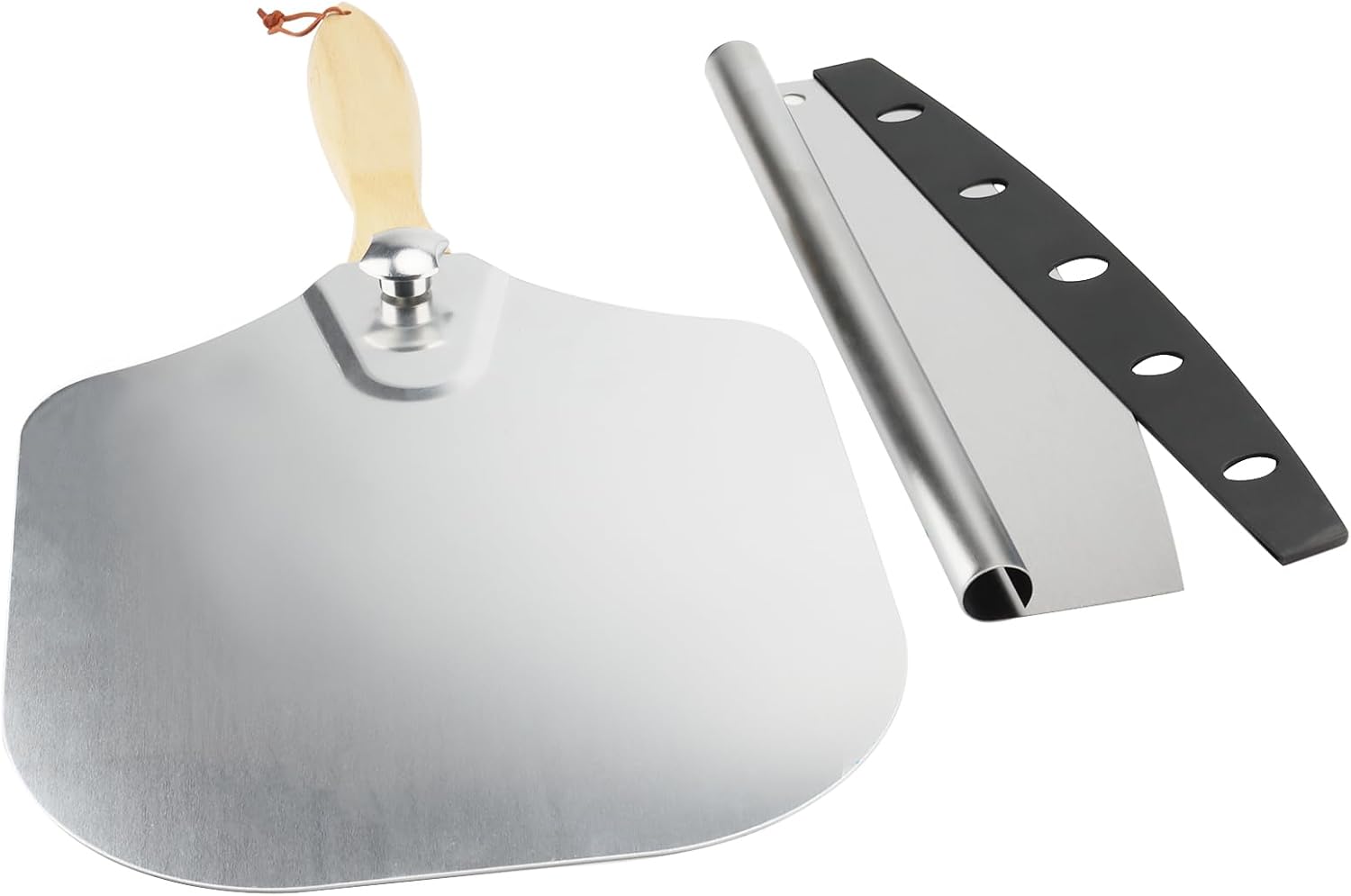 4 unidades de 12 x 14 pulgadas para pizza con 2 basculantes para cortar pizza, pala de pizza de metal de aluminio con mango de madera plegable para