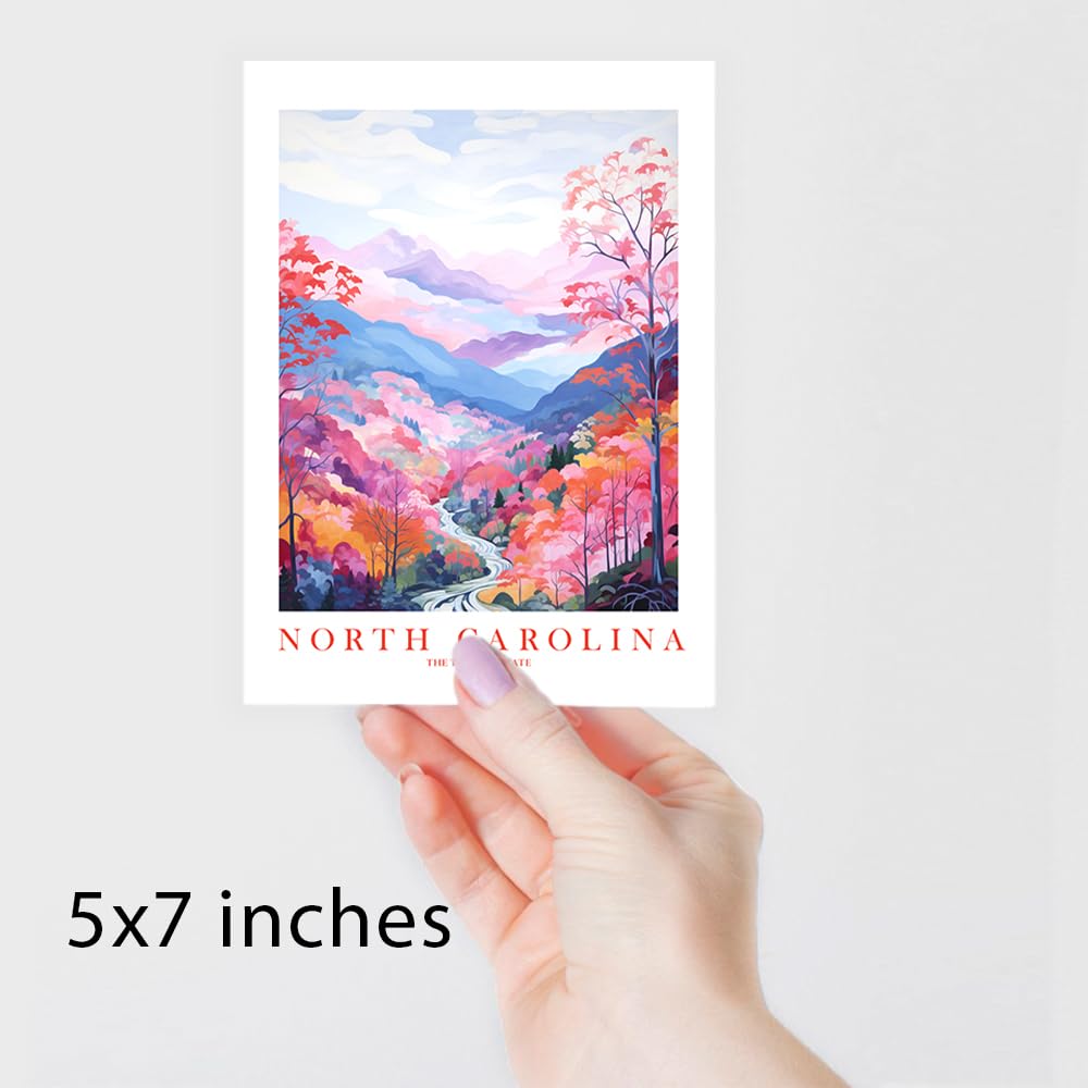 North Carolina Travel Print Tarheel State Souvenir NC Nature Pink Orange Blue Wall Art Landscape Poster Scenic Vista (13×19 inches)
