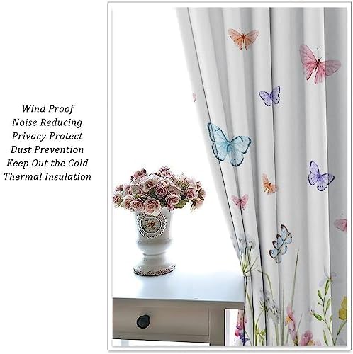 Cortinas de flores silvestres, mariposas de primavera, cortinas de ventana, tela con estampado floral botánico para sala de estar, dormitorio,