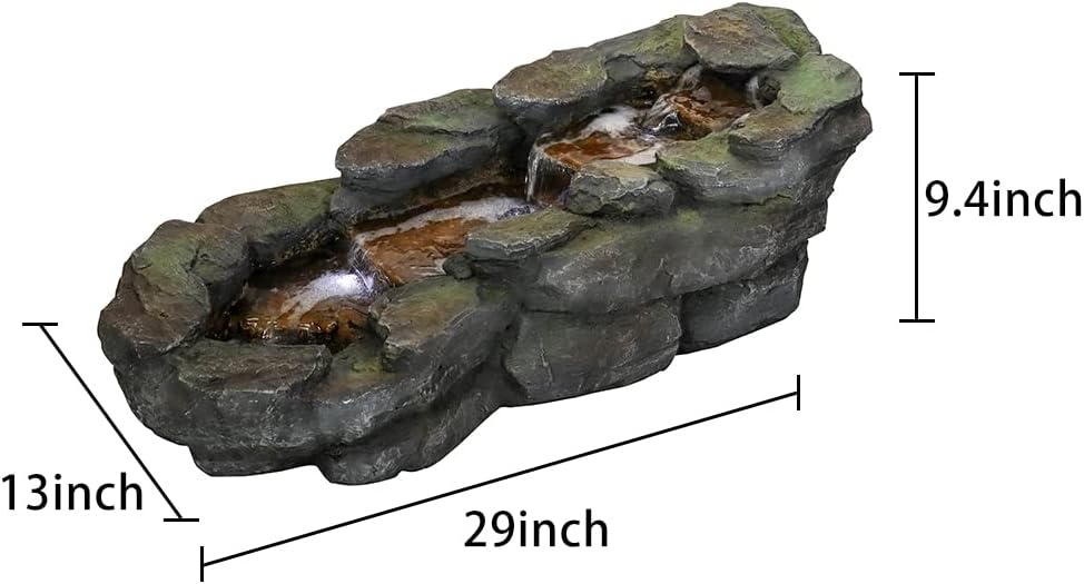 watnature Moderna fuente de cascada de pie, 29 pulgadas de largo x 13 pulgadas de ancho x 9.4 pulgadas de alto, función de agua en cascada con luces