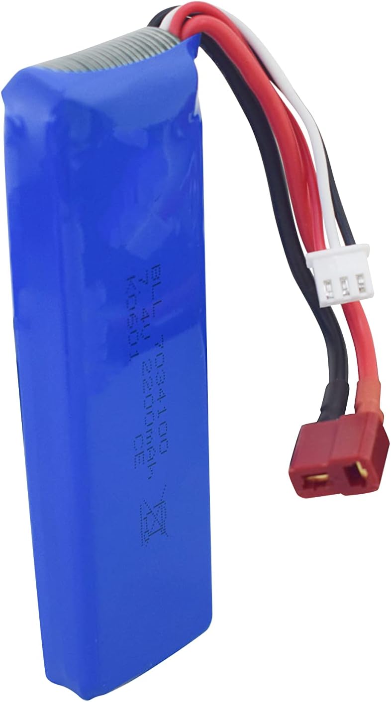 Fytoo Batería de litio de 2 piezas de 7.4 V 2200 mAh con cargador 2 en 1 para WLtoys K949 10428 10428-A L202 RC de control remoto de alta velocidad