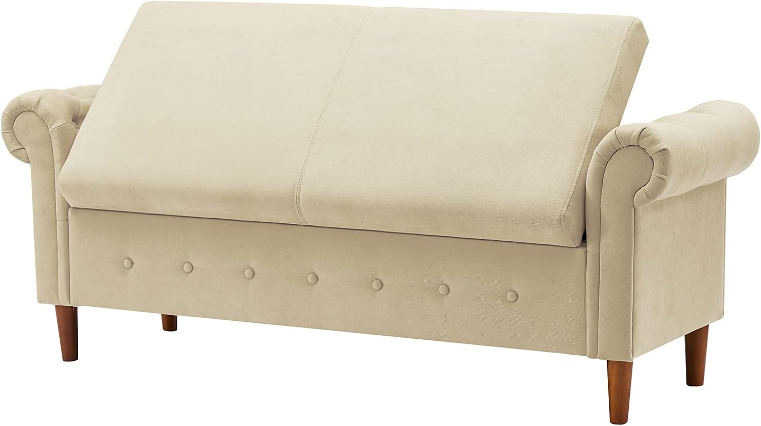 CALABASH Moderno banco otomano de almacenamiento con brazo enrollado, taburete rectangular de almacenamiento multifuncional, bancos de