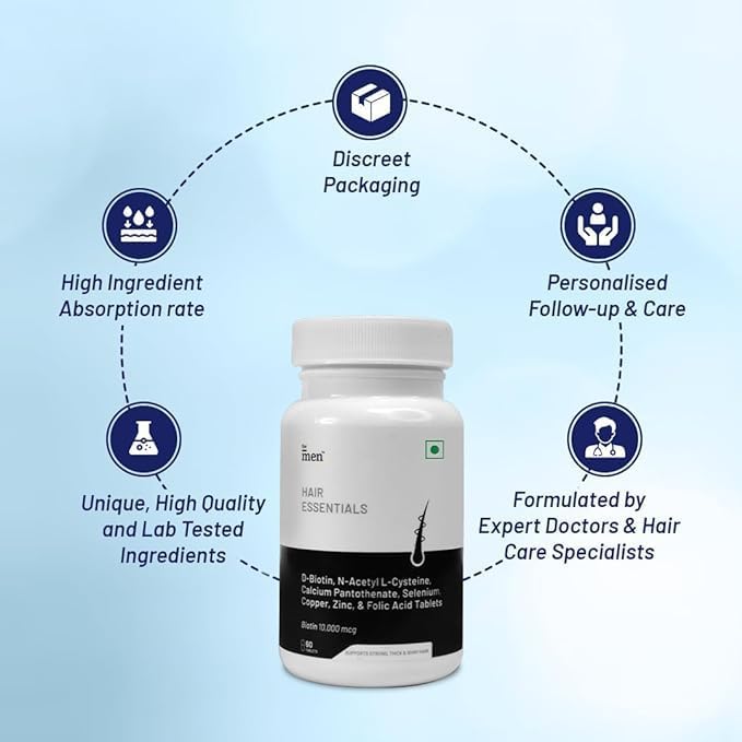 Biotin 10000mcg Tabletas de crecimiento del cabello  Controla la caída del cabello y mejora el grosor y el volumen del cabello  Suplementos de