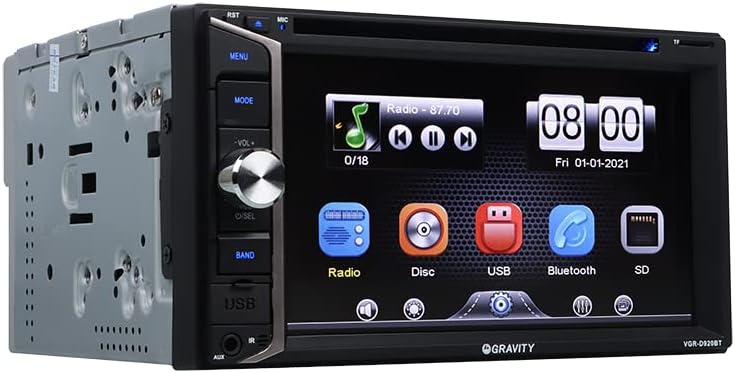 Gravity D920BT – Receptor estéreo de coche de 6.2 pulgadas, 200 vatios, doble DIN 2DIN, pantalla táctil HD con DVDCDMP3FMUSBSD, compatible con