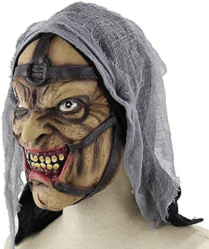 GREUS Máscara de bruja de anciana, disfraz de Halloween, espeluznante y aterrador, accesorio de decoración de fiesta de cosplay