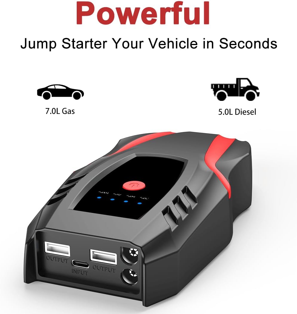 Arrancador de coche A20 malemollygebide Jump Starter portátil, arrancador de coche portátil, caja de salto para batería de automóvil, paquete de