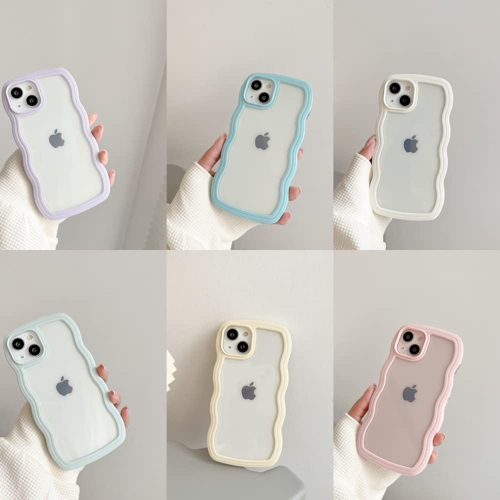 UEEBAI Funda transparente con marco ondulado para iPhone 13 Pro Max de 6.7 pulgadas, transparente, bonito marco ondulado, ajuste delgado, a prueba