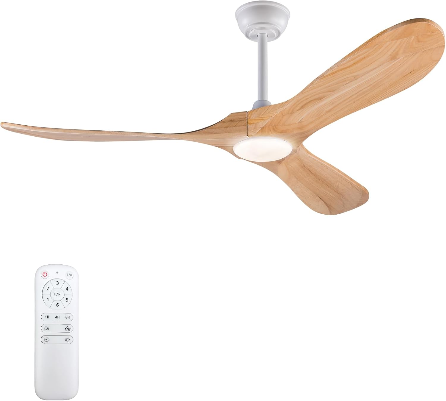 BOOMJOY Ventilador de techo de madera de 52 pulgadas con control remoto de luces, 3 temperaturas de color y cuchillas reversibles de 6 velocidades,