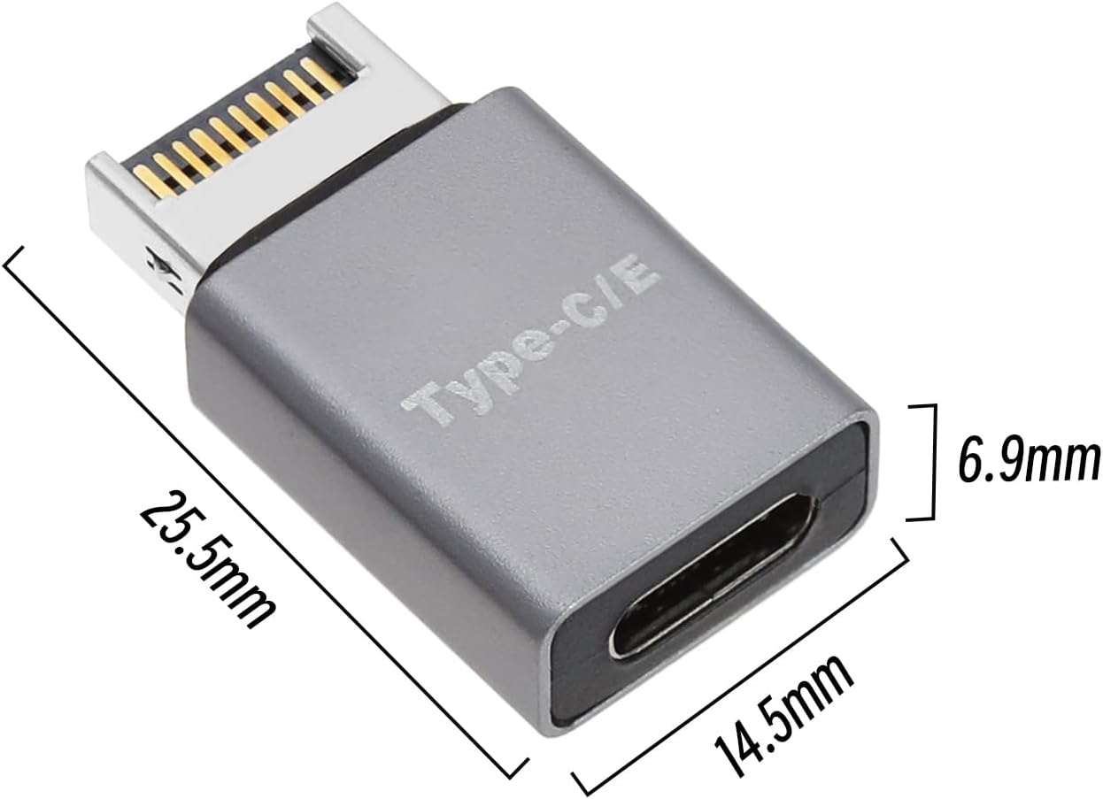 2 unids USB 3.1 Tipo E a Tipo C Adaptador de metal Placa base de computadora Adaptador frontal Accesorios de computadora 10Gbps 1.004×0.571×0.272 in