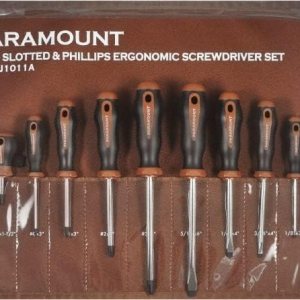 Paramount Juego de destornilladores ergonómicos de 11 piezas gabinete, compensación, Phillips y ranurado Paramount Juego de destornilladores ergonómicos de 11 piezas gabinete, compensación, Phillips y ranurado