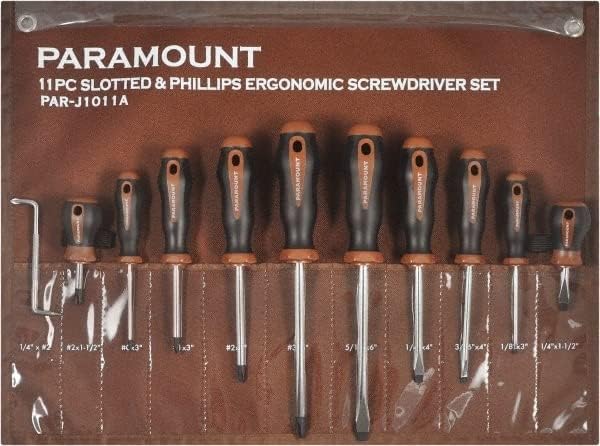Paramount Juego de destornilladores ergonómicos de 11 piezas gabinete, compensación, Phillips y ranurado