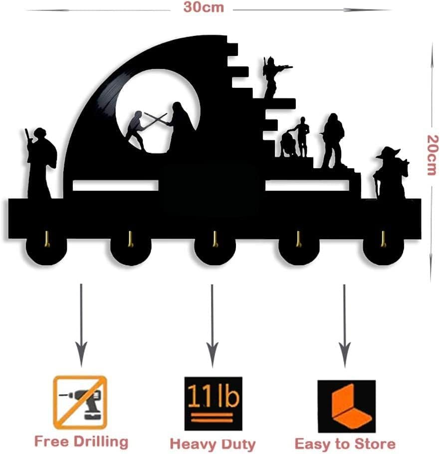 SWars – Llavero para pared, ganchos para llaves con temática de película de ciencia ficción para decoración de pared con 5 ganchos, organizador de