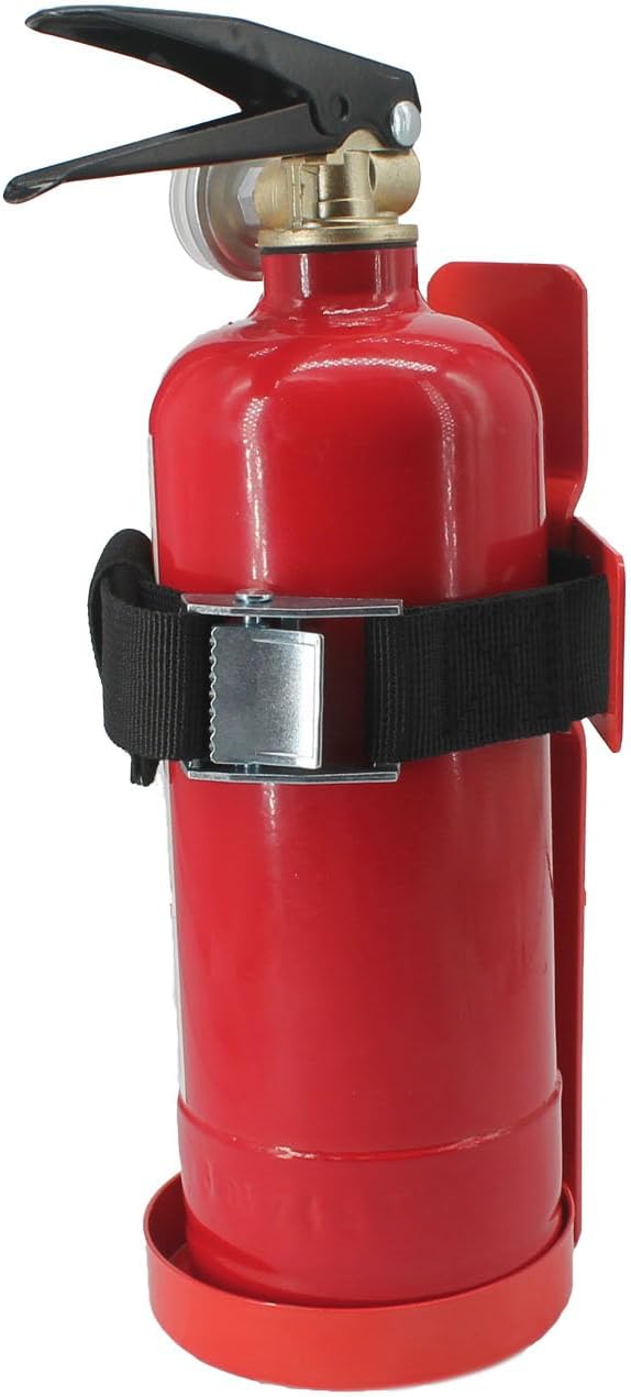 Soporte para extintor de incendios, soporte de metal montado en la pared, compatible con extintores de incendios de 2.5 libras, capa de polvo rojo