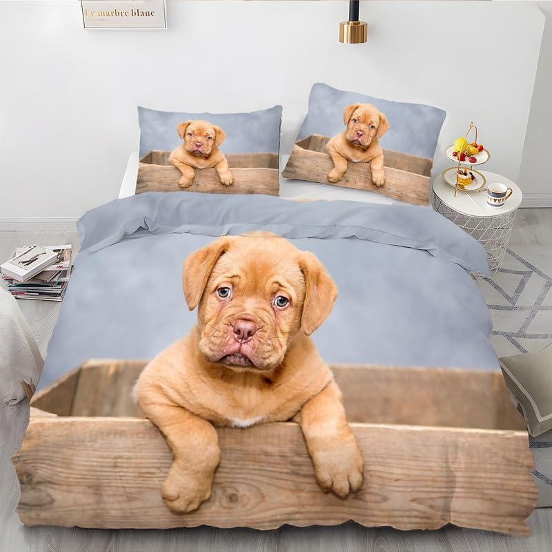 Juego de funda de edredón tamaño individual de bulldog francés azul claro, juego de ropa de cama individual con estampado de cachorro, funda de