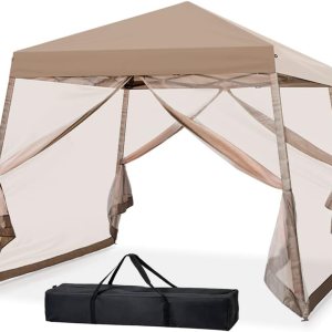 Tienda de campaña desplegable de 10 x 10 pies con malla de malla, kiosco de casa con pantalla instantánea, color beige Tienda de campaña desplegable de 10 x 10 pies con malla de malla, kiosco de casa con pantalla instantánea, color beige