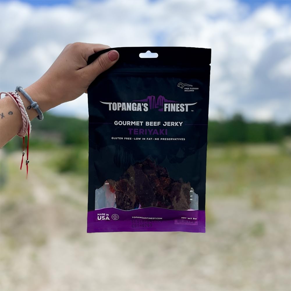 Topanga’s Finest Teriyaki Beef Jerky (3 onzas, 1 paquete)  Alto en proteínas, sin gluten, todo natural, hecho a mano, saludable para llevar,