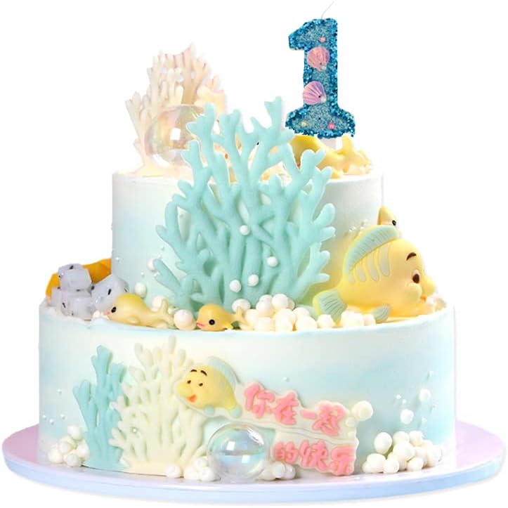 Vela de números azules, velas de números de lentejuelas para pasteles de cumpleaños, suministros de fiesta temática de sirena, vela número 4