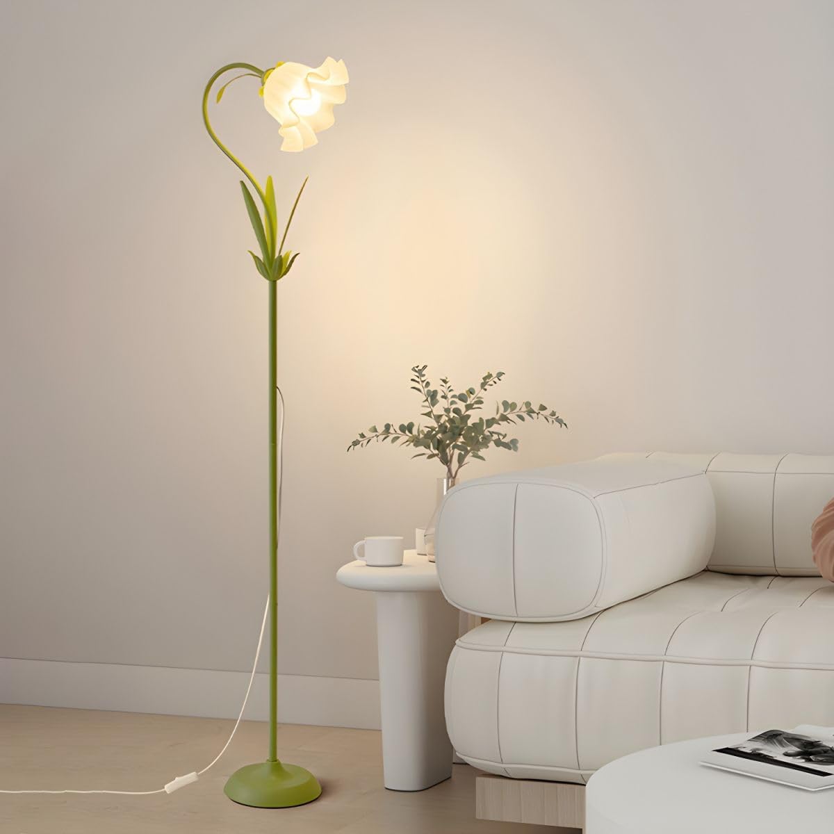 RUNNUP Lámpara de pie moderna, lámpara alta con forma de flor de 1 luz con pantalla acrílica, lámpara alta para sala de estar, dormitorio,