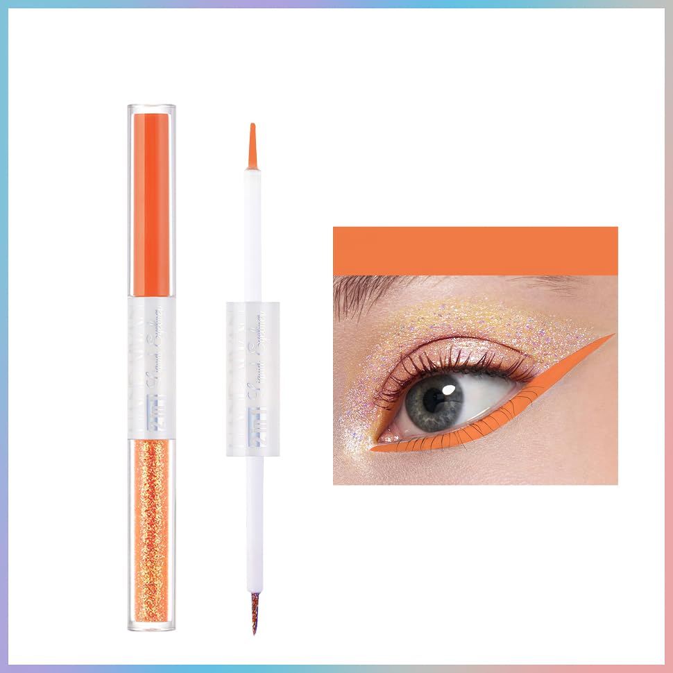 MIELIKKI Delineador de ojos líquido de doble extremo, acabado mate y brillante 2 en 1, lápiz delineador de ojos impermeable, sombra de ojos