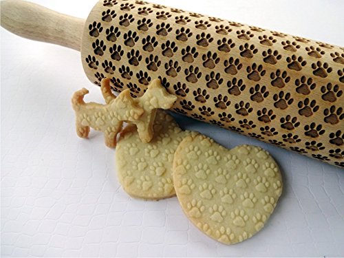 PAW Embossing Rolling Pin Dogie Paw Pattern Laser Engraved with Cat’s Paw for Embossed Cookies by AlgisCrafts