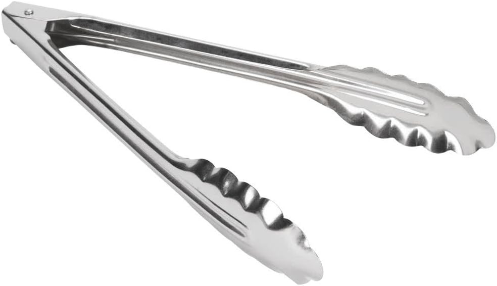 Juego de 3 pinzas de acero inoxidable de 7 pulgadas, pinzas de cocina pequeñas resistentes con borde de agarre festoneado, pinzas de metal para