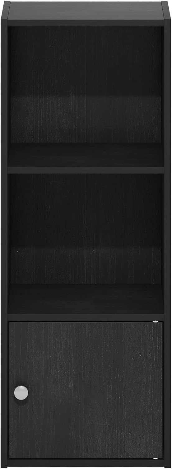 Furinno Luder Estantería con armario de almacenamiento de 1 puerta, madera negra