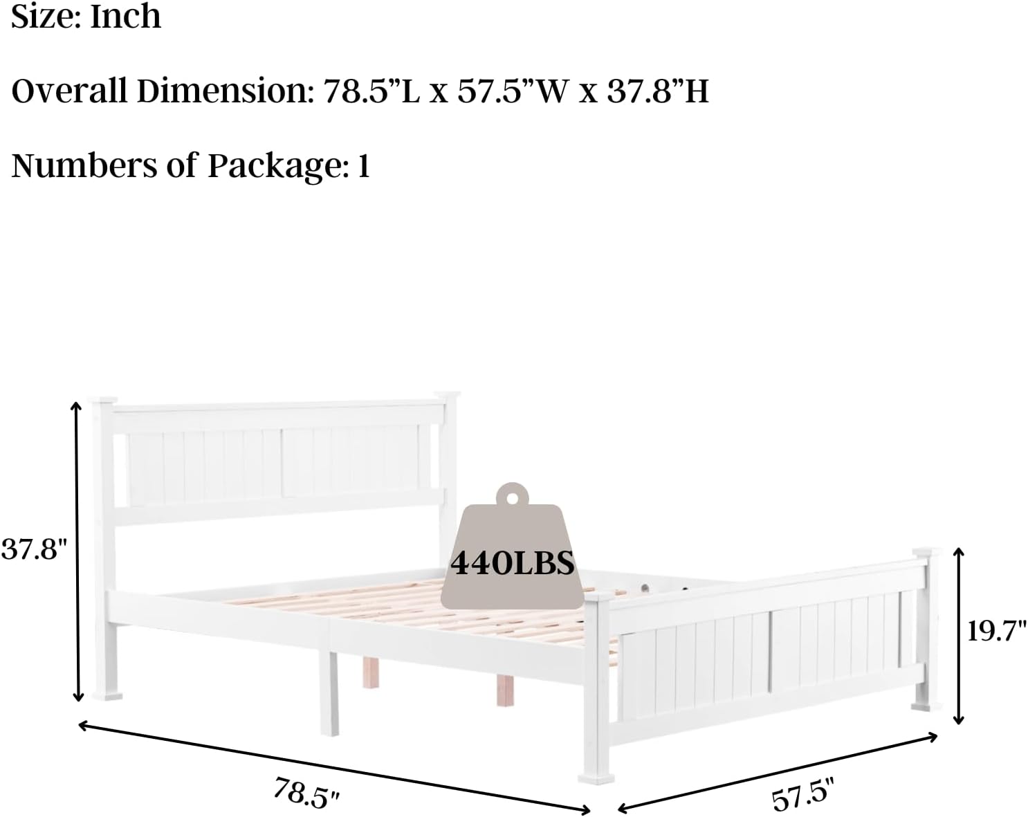AOCOROE Base de cama matrimonial para niños, niñas, adolescentes, cama de plataforma de marco de madera maciza de tamaño matrimonial con cabecera de
