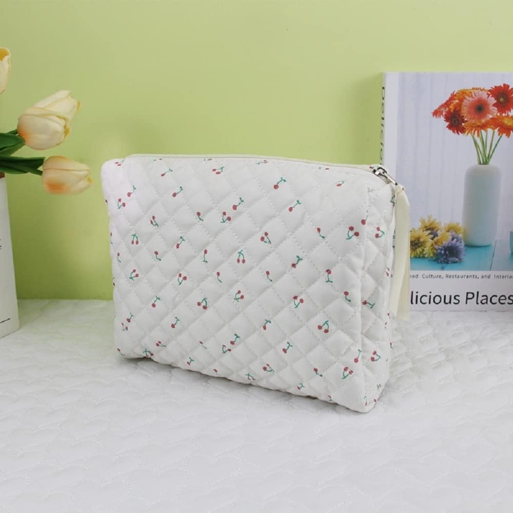 Bolsa de maquillaje de algodón, 2 piezas, bolsa de maquillaje acolchada, bolsa de maquillaje grande, organizador de cosméticos de viaje para