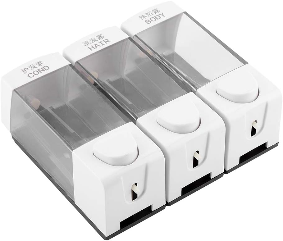 Oumefar Dispensador de 3 cámaras y ducha montado en la pared, loción líquida, dispensador de champú manual, dispensador de ducha, 3 cámaras, sin