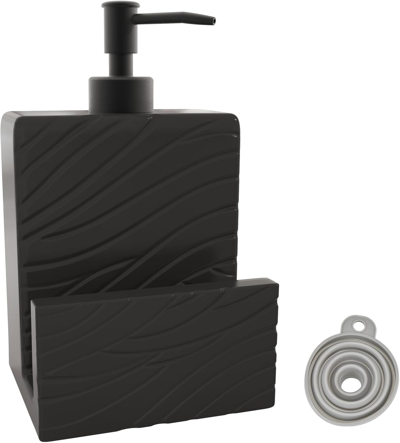 Dispensador de jabón con soporte para esponja, dispensador de jabón de cerámica para fregadero de cocina, dispensador de jabón líquido 2 en 1 con
