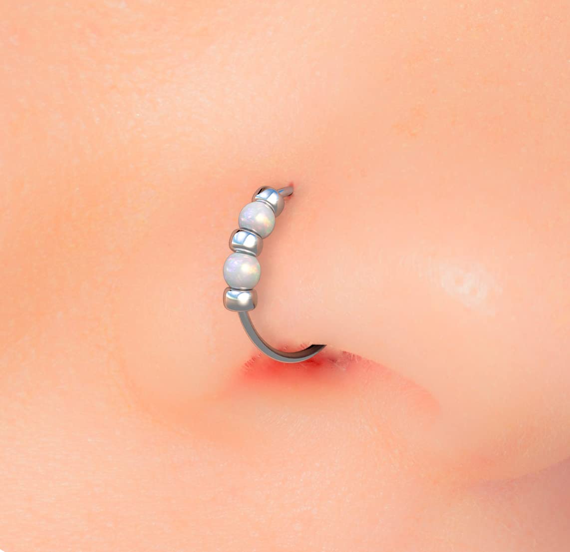 24G Nose Rings For Women 7mm Tiny White Opals 925 Silver Nose Hoops Set Hypoallergenic Nose Piercings