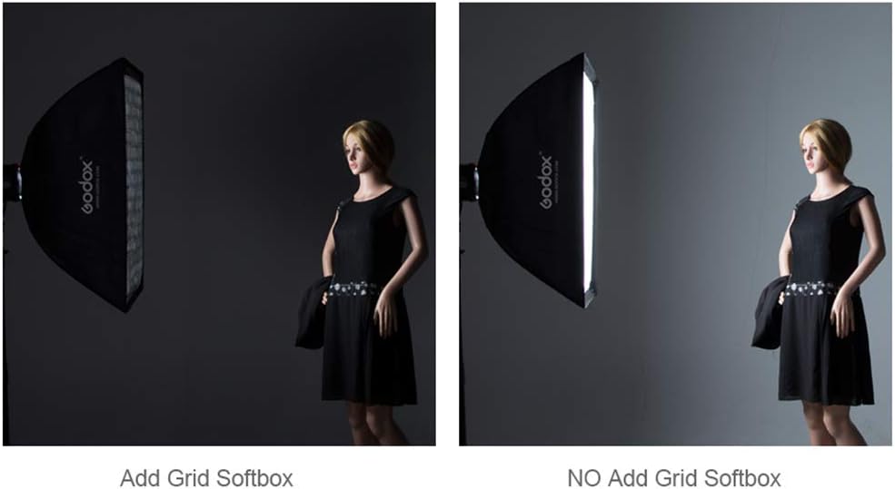 Godox Caja de luz rectangular de 27 x 39 pulgadas, montaje Bowens con rejilla de panal de abeja, iluminación estroboscópica compatible con flash de