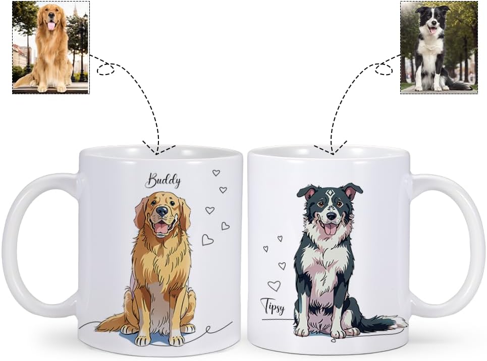 Taza de café personalizada para perro, taza de café personalizada de 11 onzas, taza de café personalizada con nombre de foto de mascota, regalos