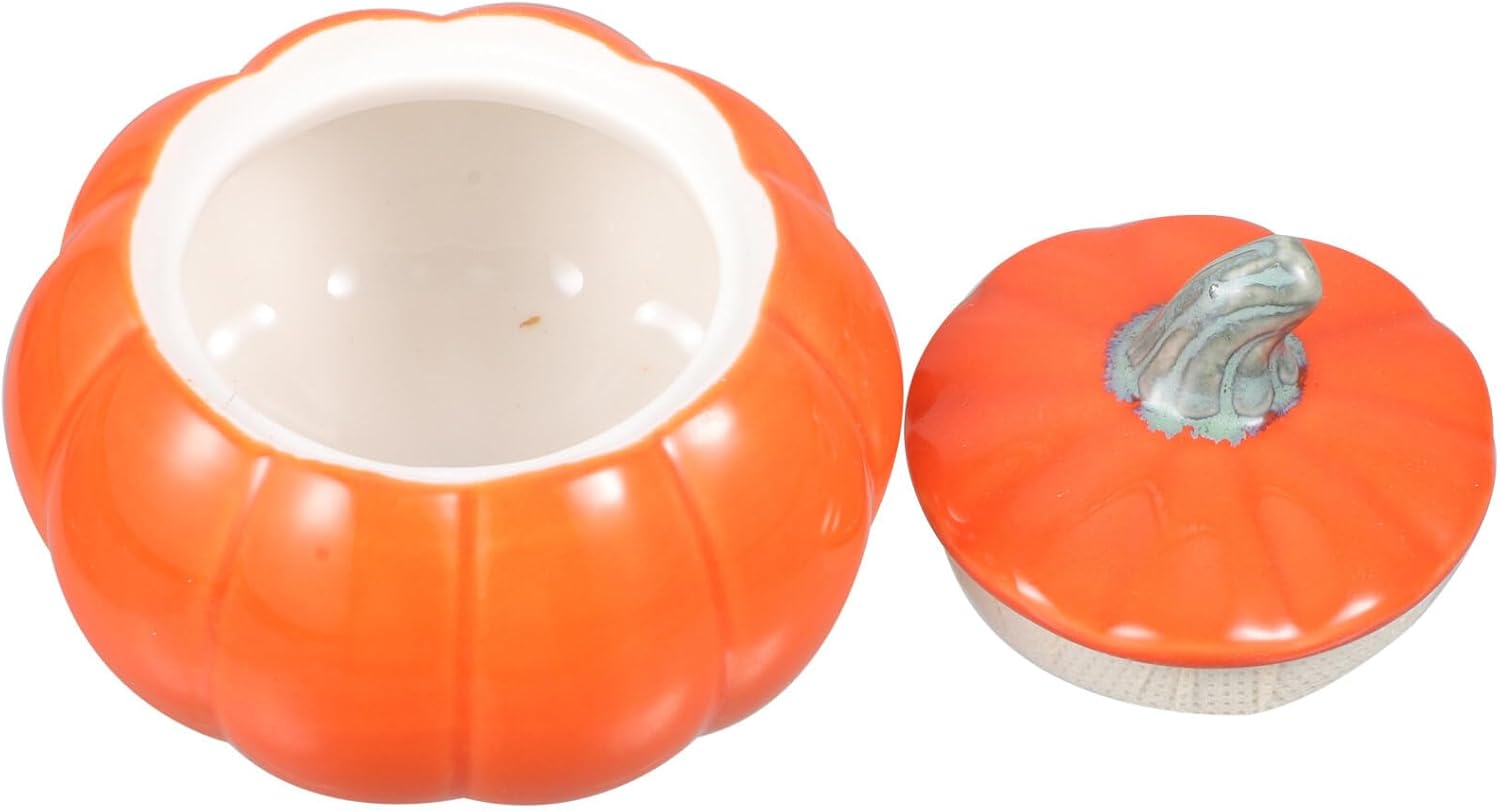 Luxshiny Recipiente con forma de calabaza, tarro de almacenamiento de té, tarro de cerámica para dulces con tapa, tarro de calabaza, contenedor de