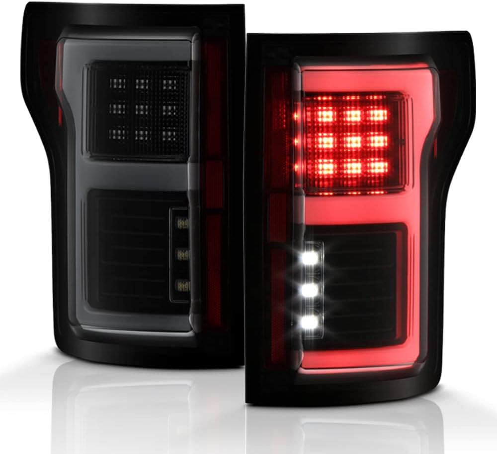 ACANII – Para Ford F150 2015 2016 2017 con sensor de punto ciego negro ahumado completo LED tubo de luz trasera luces traseras par