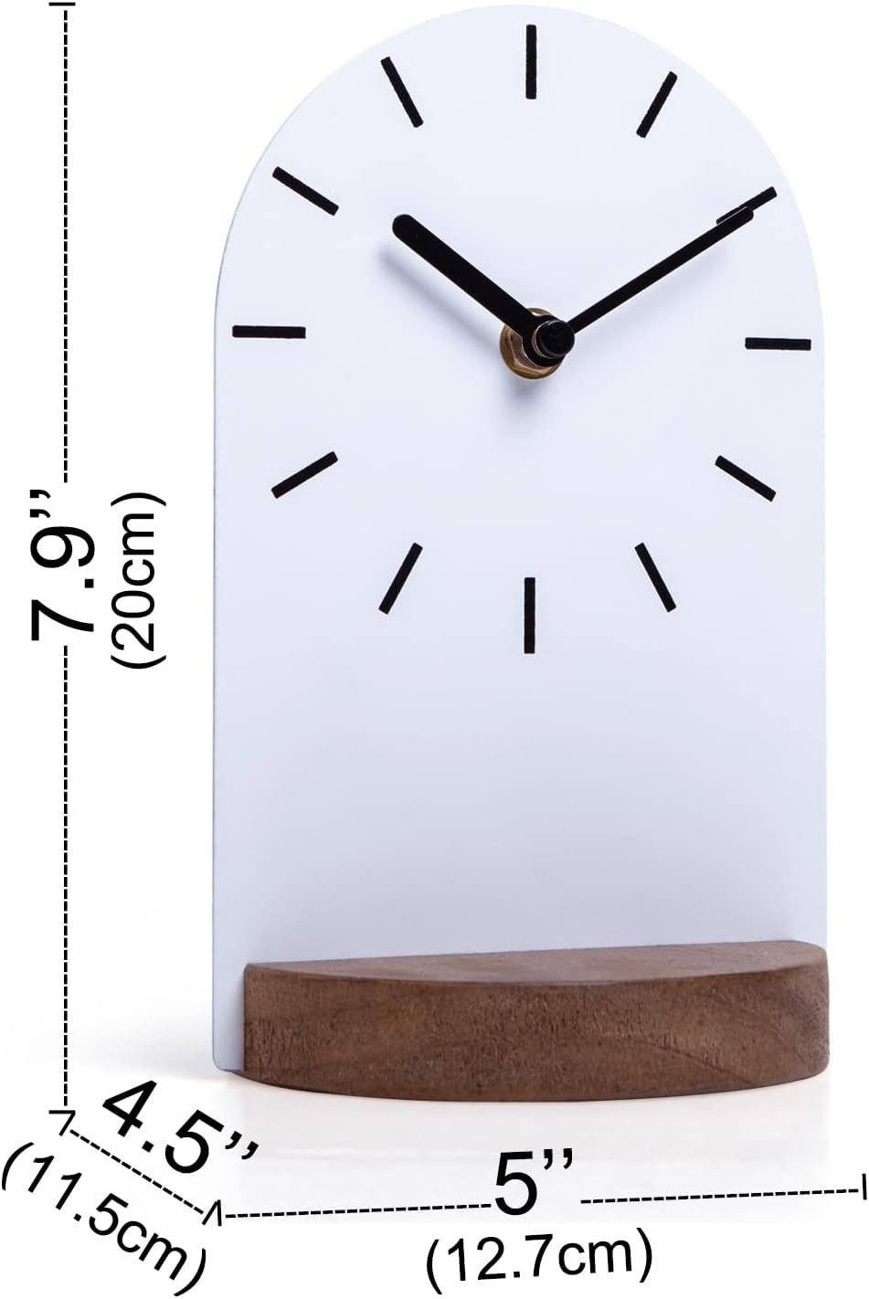 SOFFEE DESIGN Reloj de mesa de una pieza con hoja de hierro con base de madera, reloj de escritorio sin tictac funciona con pilas para sala de