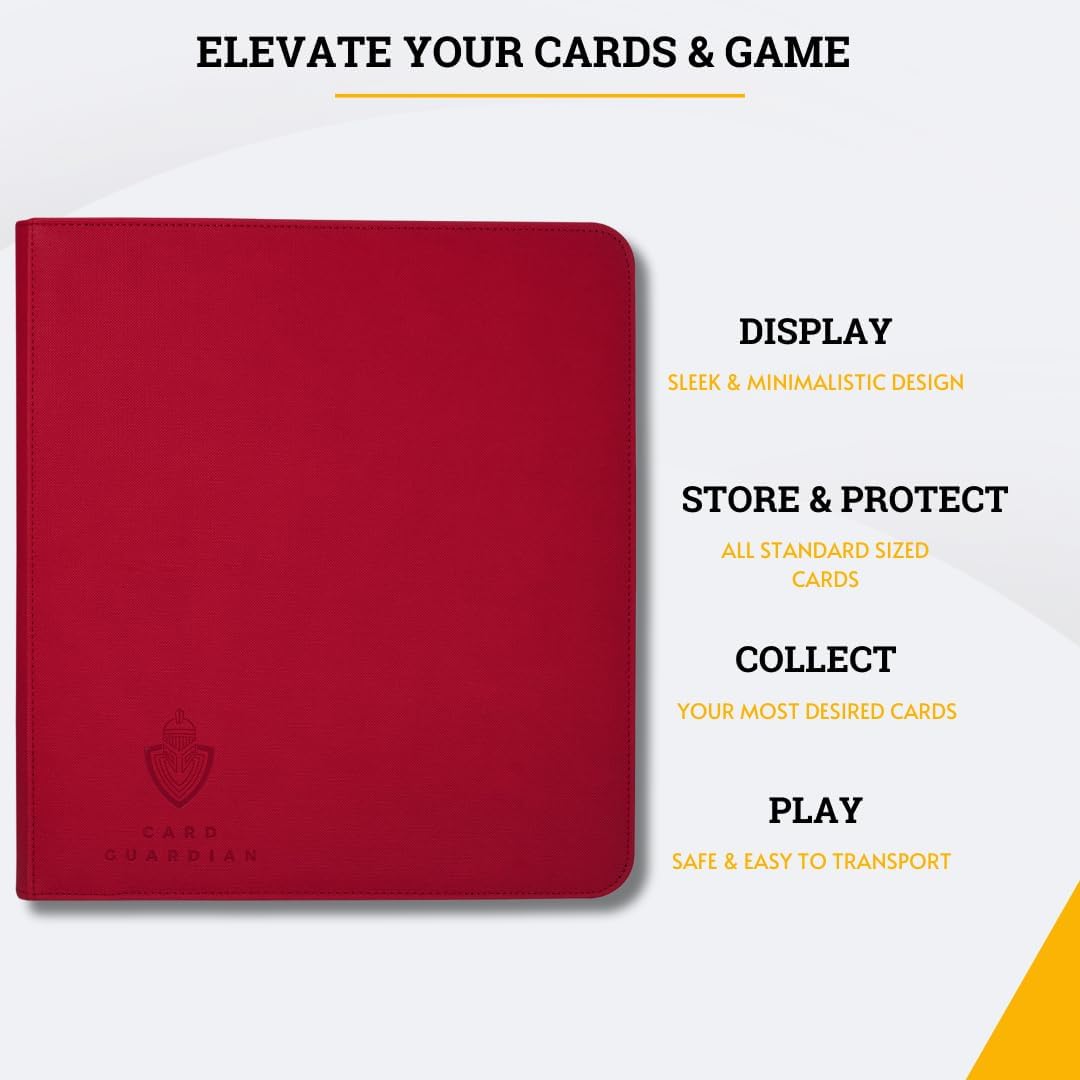 Card Guardian – Carpeta prémium de 12 bolsillos con cremallera para 480 tarjetas coleccionables TCG (rojo) Carpeta perfecta para tarjetas Yugioh