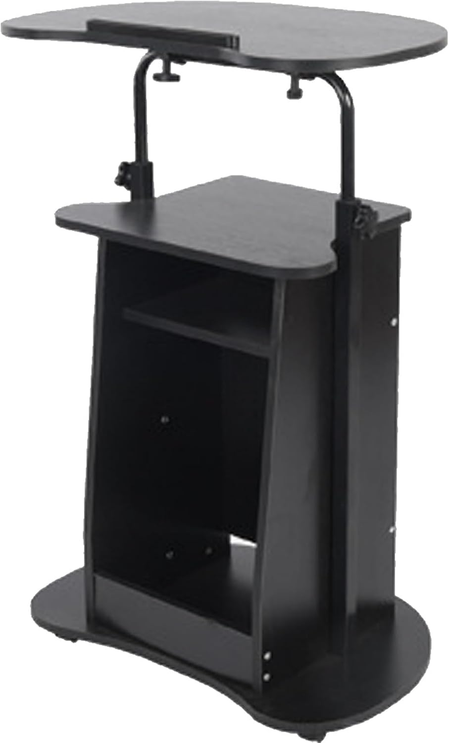 Podio para portátil móvil, soporte de podio ajustable en altura con estante de almacenamiento, escritorio sentado a pie, atril rodante, soporte para