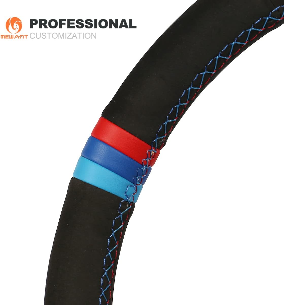 MEWANT Cubierta de volante de gamuza negra cosida a mano para BMW Serie 3 E46 E46 X5 E53 DIY protector de dirección