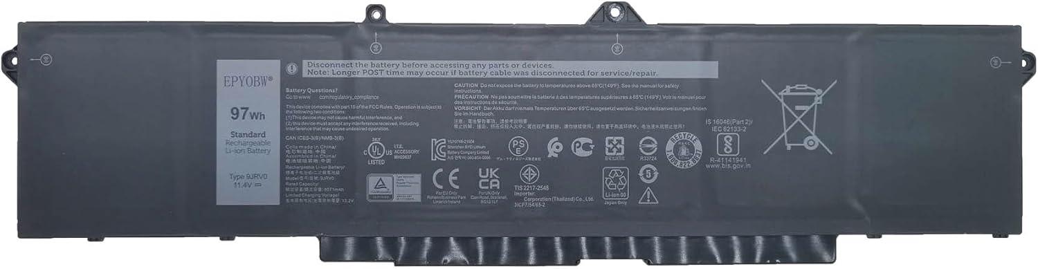 9JRV0 – Batería para portátil de 97 Wh, compatible con Dell Latitude 5521 5531  Precision 3561 3571 3581 3591  Alienware m17 R5 AMD  m18 R1 R2  m18