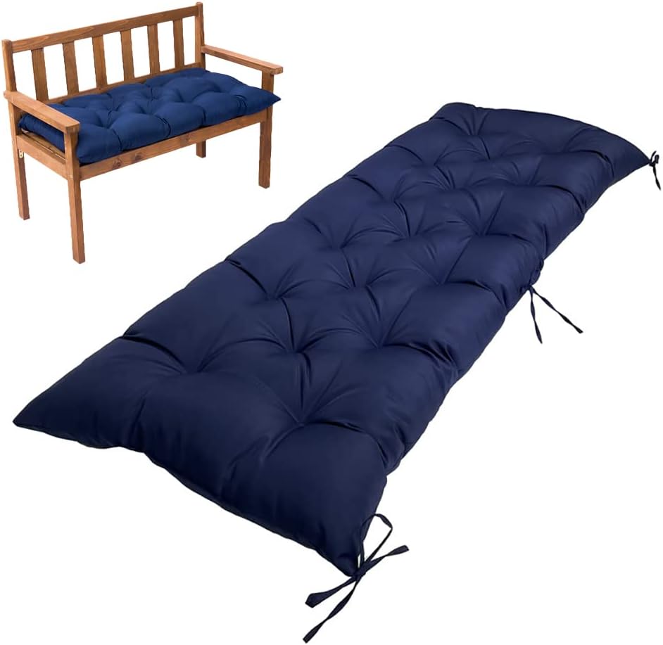 Cojín de banco para interiores y exteriores, impermeable, 47.3 x 19.7 pulgadas, cojín grueso para columpio de porche con lazos, cojines de patio