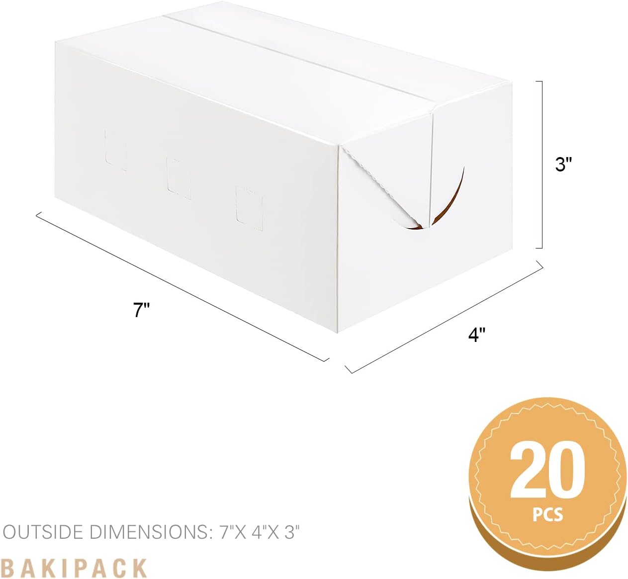 BAKIPACK 20 recipientes rectangulares de comida para llevar, 7 x 4 x 3 pulgadas, loncheras de cartón blanco, cajas de catering, cajas para llevar,