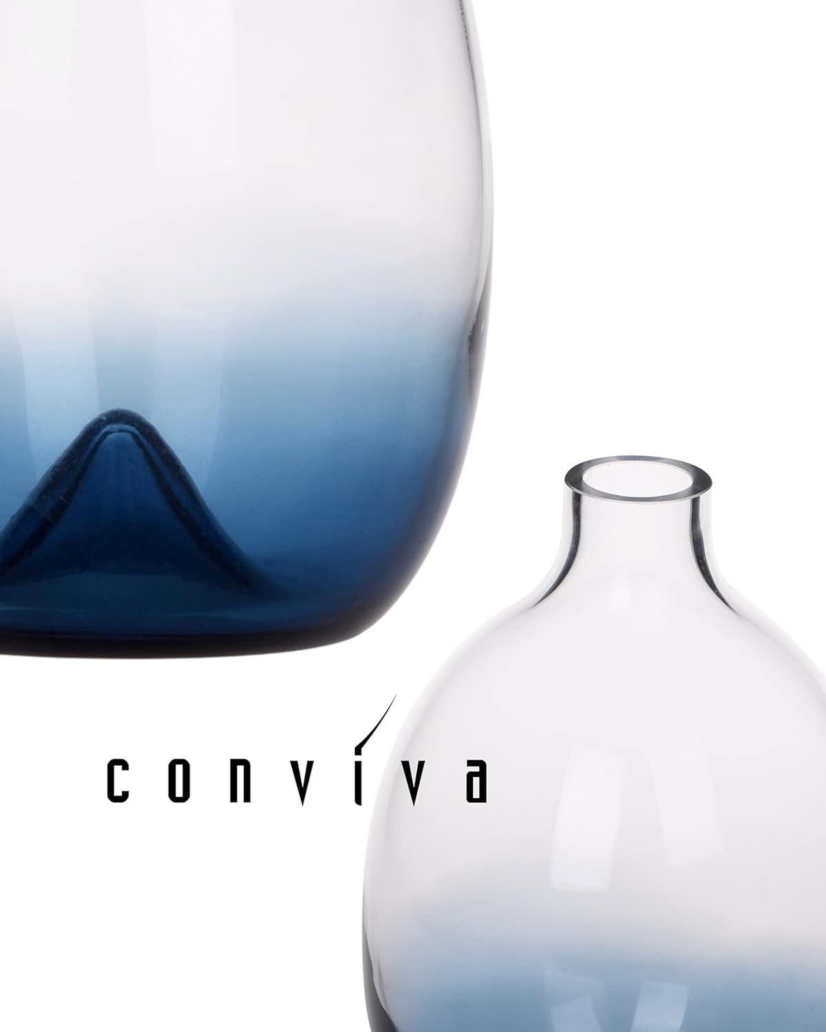 CONVIVA Jarrón de cristal para flores, moderno centro de mesa decorativo, diseño simple, soplado a mano, decoración del hogar, cocina, comedor, sala