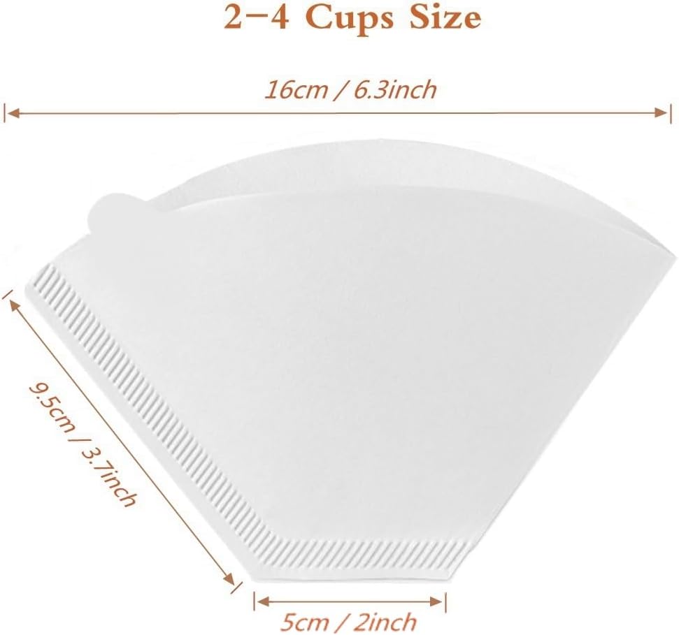 #2 Filtros de papel blanco, filtro de café #2, filtros de papel cono de 2-4 tazas, desechables para cafetera de verter y goteo (blanco, 2 en forma